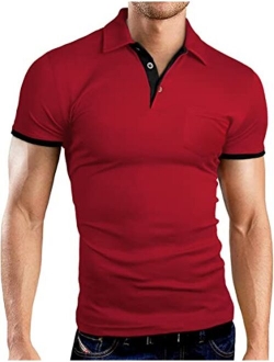 KUYIGO Men's Short&Long Sleeve Polo Shirts Casual Slim Fit Solid Soft Cotton Pocket Shirt