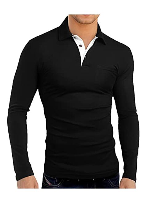 KUYIGO Men's Short&Long Sleeve Polo Shirts Casual Slim Fit Solid Soft Cotton Pocket Shirt