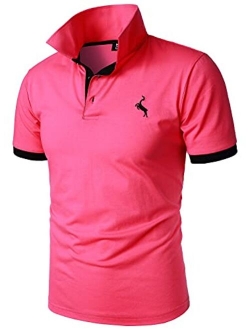 HOOD CREW Mens Classic Polo Shirt Short Sleeve Shirts Lightweight Casual Tops