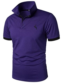 HOOD CREW Mens Classic Polo Shirt Short Sleeve Shirts Lightweight Casual Tops