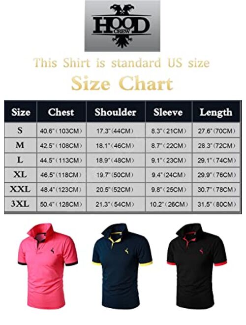 HOOD CREW Mens Classic Polo Shirt Short Sleeve Shirts Lightweight Casual Tops