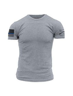 Grunt Style Blue Line Flag Basic Men's T-Shirt