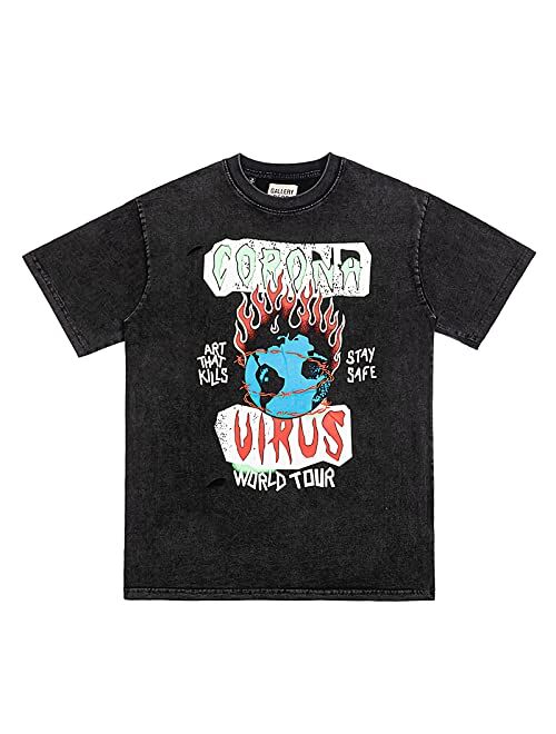 Ofdhrec Gallery Dept World Tour Graphic Shirt Loose Fit Hip Hop Style Short Sleeves Fashion T-Shirt for Men Women