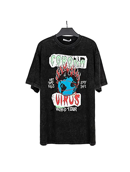 Ofdhrec Gallery Dept World Tour Graphic Shirt Loose Fit Hip Hop Style Short Sleeves Fashion T-Shirt for Men Women