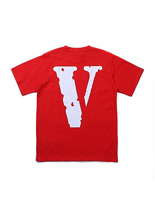 Sevchde Big V T-Shirt Tide Hip Hop Shirt V Letter Graphic Print Casual Fashion Crew Neck Short Sleeve Tee Tops for Men Women