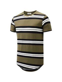 KLIEGOU Men's Hipster Striped Hip Hop Crewneck T-Shirt