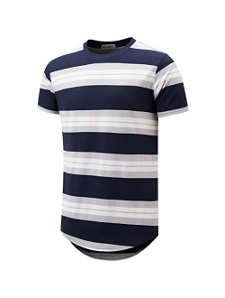 KLIEGOU Men's Hipster Striped Hip Hop Crewneck T-Shirt