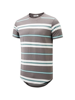 KLIEGOU Men's Hipster Striped Hip Hop Crewneck T-Shirt