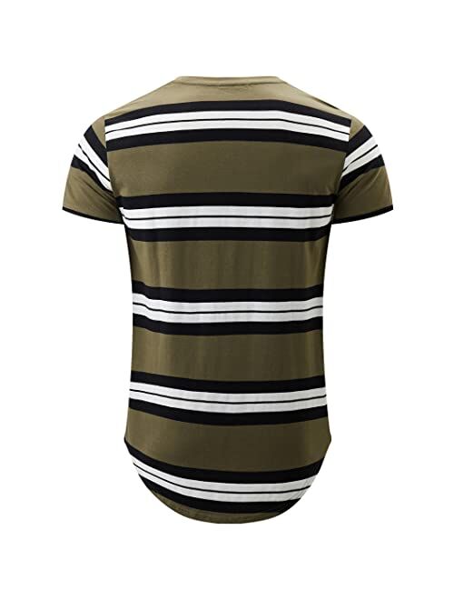 KLIEGOU Men's Hipster Striped Hip Hop Crewneck T-Shirt