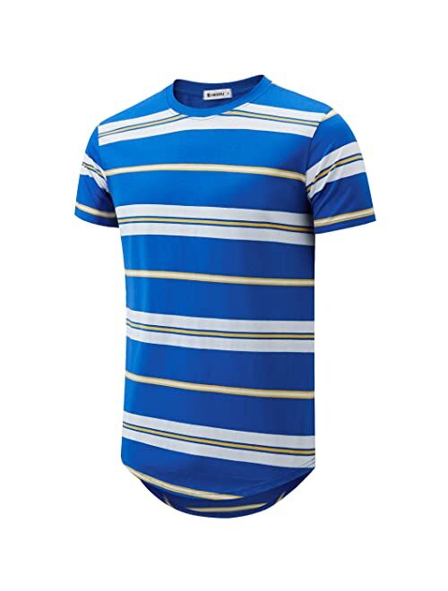 KLIEGOU Men's Hipster Striped Hip Hop Crewneck T-Shirt