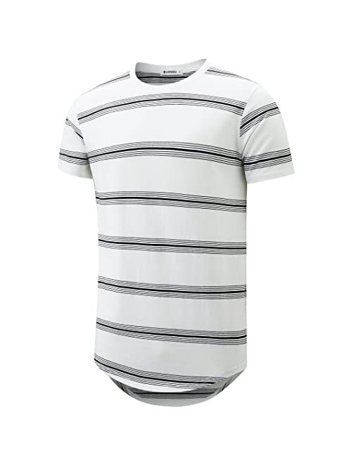 KLIEGOU Men's Hipster Striped Hip Hop Crewneck T-Shirt