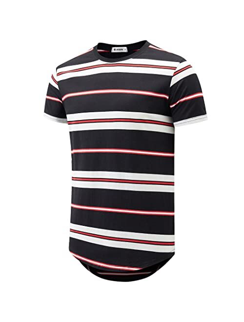 KLIEGOU Men's Hipster Striped Hip Hop Crewneck T-Shirt