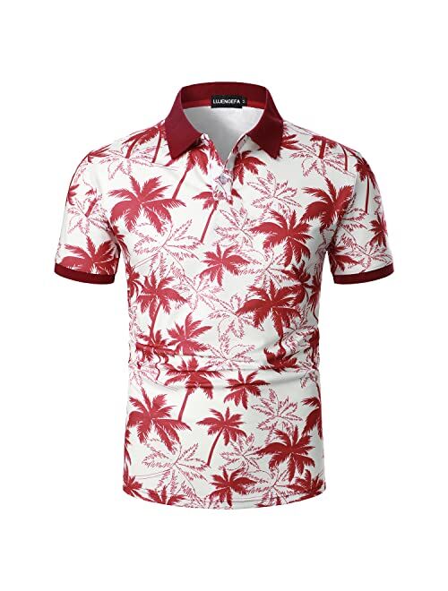 LUJENGEFA Men's Casual Short Sleeve Polo Shirt Summer Holiday Beach Tropical Tops Golf Shirts for Men