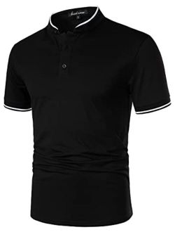 HOOD CREW Mans Fashion Short Sleeve Polo Shirts Summer Casual Band Collar Tops Shirt