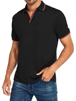 HAUSEIN Mens Short Sleeve Polo T-Shirts Casual Summer V Neck Basic Tops Sport Golf Polo Shirts for Men