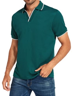 HAUSEIN Mens Short Sleeve Polo T-Shirts Casual Summer V Neck Basic Tops Sport Golf Polo Shirts for Men