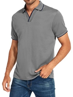 HAUSEIN Mens Short Sleeve Polo T-Shirts Casual Summer V Neck Basic Tops Sport Golf Polo Shirts for Men