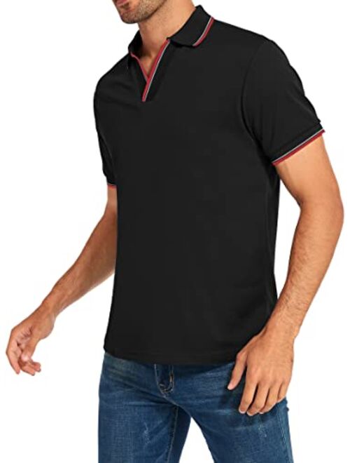 HAUSEIN Mens Short Sleeve Polo T-Shirts Casual Summer V Neck Basic Tops Sport Golf Polo Shirts for Men