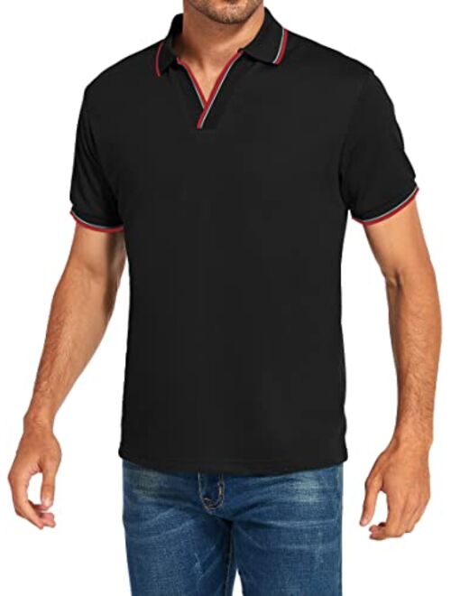 HAUSEIN Mens Short Sleeve Polo T-Shirts Casual Summer V Neck Basic Tops Sport Golf Polo Shirts for Men