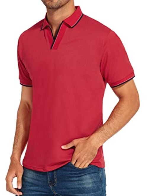 HAUSEIN Mens Short Sleeve Polo T-Shirts Casual Summer V Neck Basic Tops Sport Golf Polo Shirts for Men