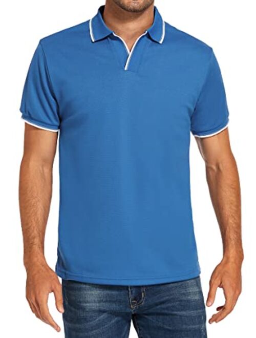 HAUSEIN Mens Short Sleeve Polo T-Shirts Casual Summer V Neck Basic Tops Sport Golf Polo Shirts for Men