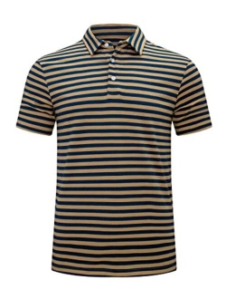 JMIERR Mens Stripe Short Sleeve Polo Shirts Button Down Casual T-Shirts