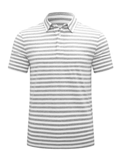 JMIERR Mens Stripe Short Sleeve Polo Shirts Button Down Casual T-Shirts