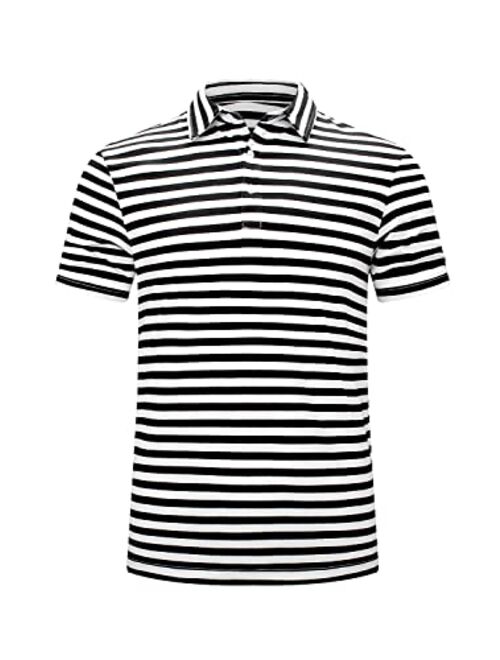 JMIERR Mens Stripe Short Sleeve Polo Shirts Button Down Casual T-Shirts