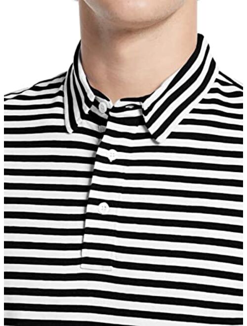 JMIERR Mens Stripe Short Sleeve Polo Shirts Button Down Casual T-Shirts