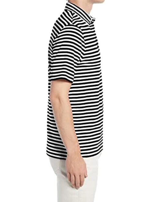 JMIERR Mens Stripe Short Sleeve Polo Shirts Button Down Casual T-Shirts