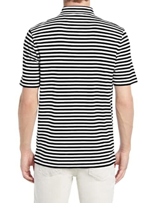 JMIERR Mens Stripe Short Sleeve Polo Shirts Button Down Casual T-Shirts