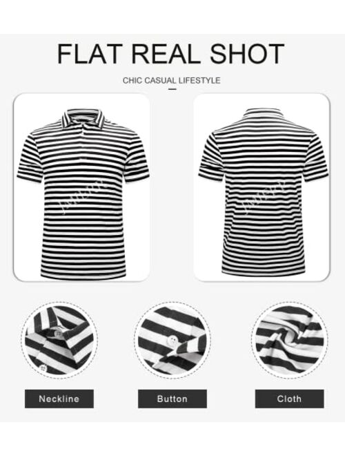 JMIERR Mens Stripe Short Sleeve Polo Shirts Button Down Casual T-Shirts