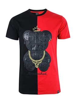 SCREENSHOT Mens Hip-Hop Streetwear Premium Quality Tee - Stylish Rhinestone Patch Embroidery High Density Gel Print T-Shirt