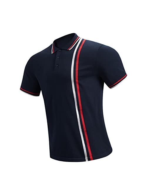 BREAK THE BOUND Men's-Casual 100%-Cotton-Polo Summer-Shirts Knit-Striped - Short Sleeve Sweater Fashion Slim Fit Pullover