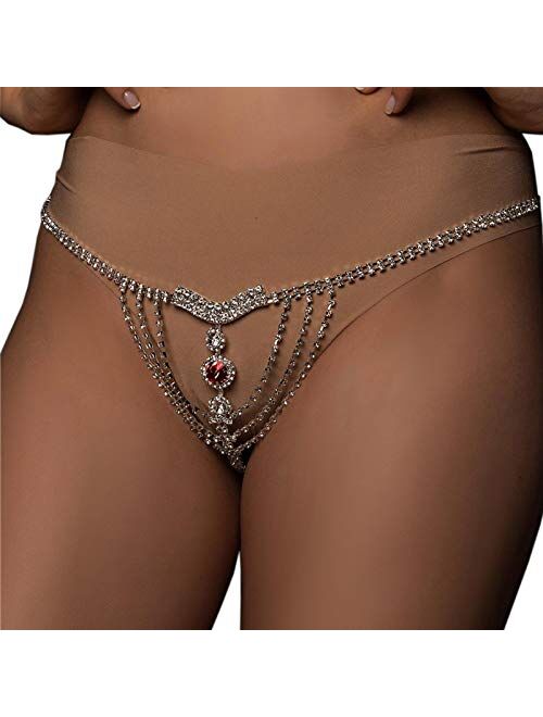 Riymusry Rhinestone Bra Body Chain Jewelry Crystal Body Chain Necklace Luxury Rhinestone Non Piercing Nipple Body Chain Bra for Women Nightclub Party (Red Bra Chain)