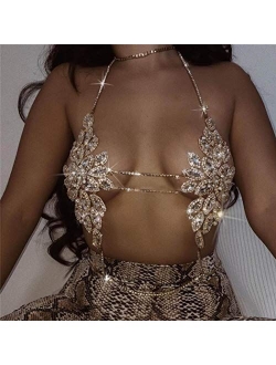 Nicute Rhinestone Body Chain Crystal Bra Bikini Chains Summer Beach Body Jewelry for Women and Girls (Gold)