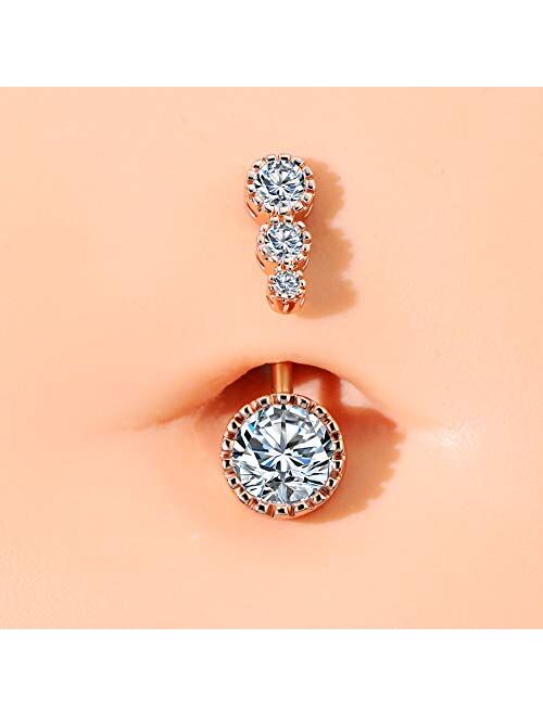 OUFER 316L Surgical Steel Belly Button Rings, Clear CZ Navel Rings, 14G Belly Rings, Belly Navel Piercing Jewelry