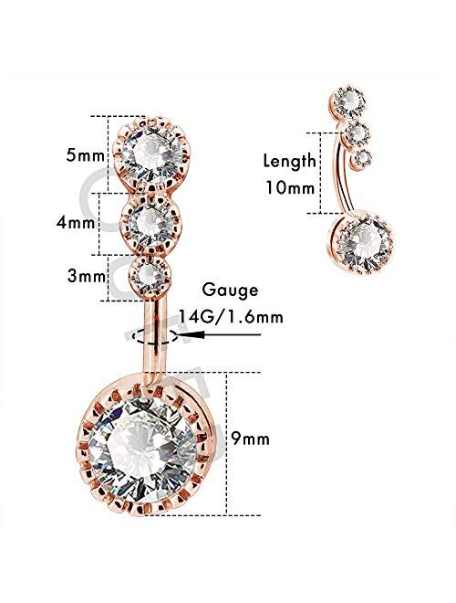 OUFER 316L Surgical Steel Belly Button Rings, Clear CZ Navel Rings, 14G Belly Rings, Belly Navel Piercing Jewelry