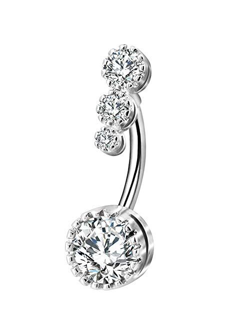 OUFER 316L Surgical Steel Belly Button Rings, Clear CZ Navel Rings, 14G Belly Rings, Belly Navel Piercing Jewelry