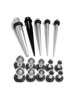 15 Piece Steel Taper and Plugs Ear Stretching Kit - Gauge Sizes 2G (6mm), 1G (7mm),0G (8mm), (9mm), 00G (10mm)