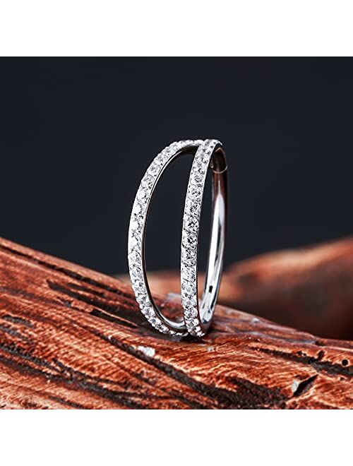 OUFER Double Row Diamonds Septum Piercing Jewelry Cartilage Earrings Stainless Steel Helix Earring Hoop Daith Ring with Shiny Clear CZ