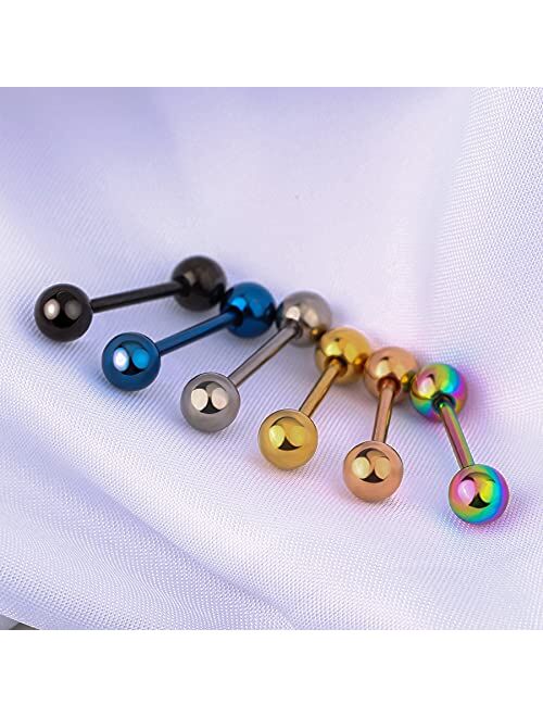 OUFER 6PCS Grade 23 Solid Titanium Tongue Rings Colorful Tongue Barbell Tongue Body Piercing Jewelry