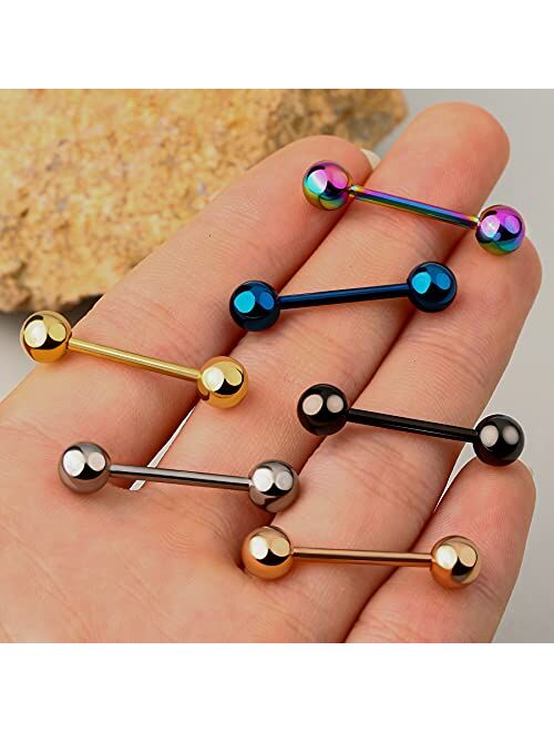 OUFER 6PCS Grade 23 Solid Titanium Tongue Rings Colorful Tongue Barbell Tongue Body Piercing Jewelry