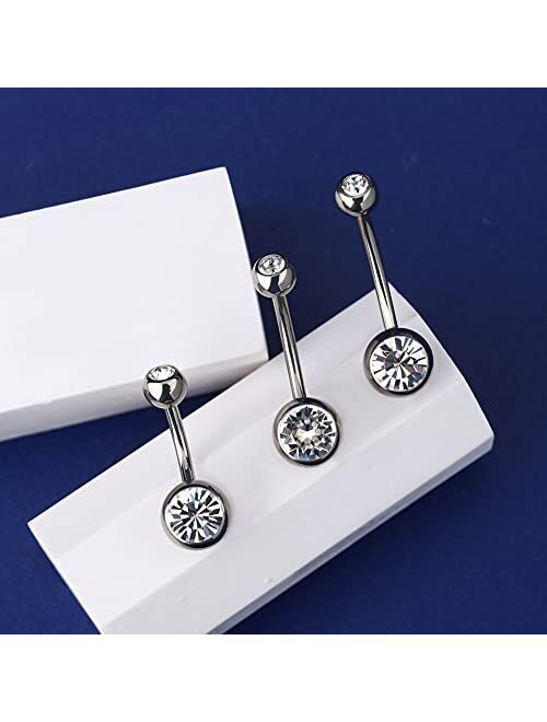 OUFER Belly Button Rings G23 Solid Titanium 14G Clear CZ Belly Rings Navel Piercing Jewelry Navel Rings