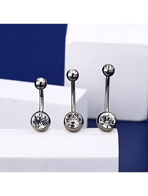 OUFER Belly Button Rings G23 Solid Titanium 14G Clear CZ Belly Rings Navel Piercing Jewelry Navel Rings