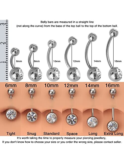 OUFER Belly Button Rings G23 Solid Titanium 14G Clear CZ Belly Rings Navel Piercing Jewelry Navel Rings