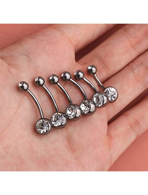 OUFER Belly Button Rings G23 Solid Titanium 14G Clear CZ Belly Rings Navel Piercing Jewelry Navel Rings