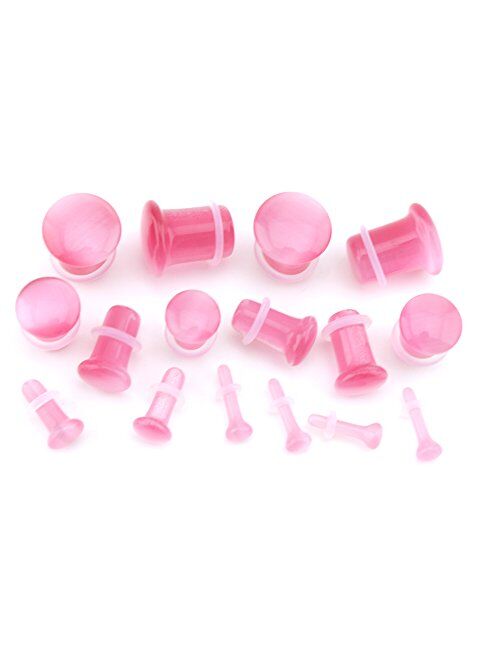 Urban Body Jewelry 2 Gauge (2G - 6mm) Single Flare Pink Cat's Eye Glass Plugs (1 Pair)