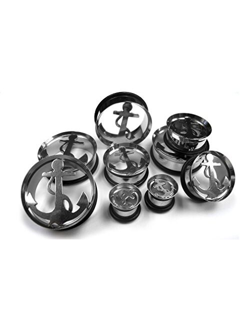 Urban Body Jewelry (1 inch ~ 25mm) 1 Pair of Stainless Steel Anchor Tunnel Plugs (STL005)