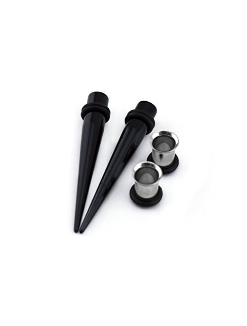 Urban Body Jewelry 4 Gauge Ear Stretching Kit - (4G - 5mm) 2 Black Acrylic Tapers & 2 Steel Tunnels (4 Pieces)